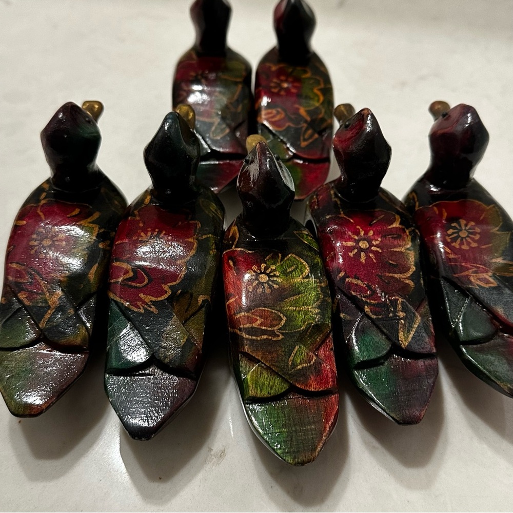 Vintage Set Of 7 Handpainted Wooden Duck Napkin Holders Phillipines